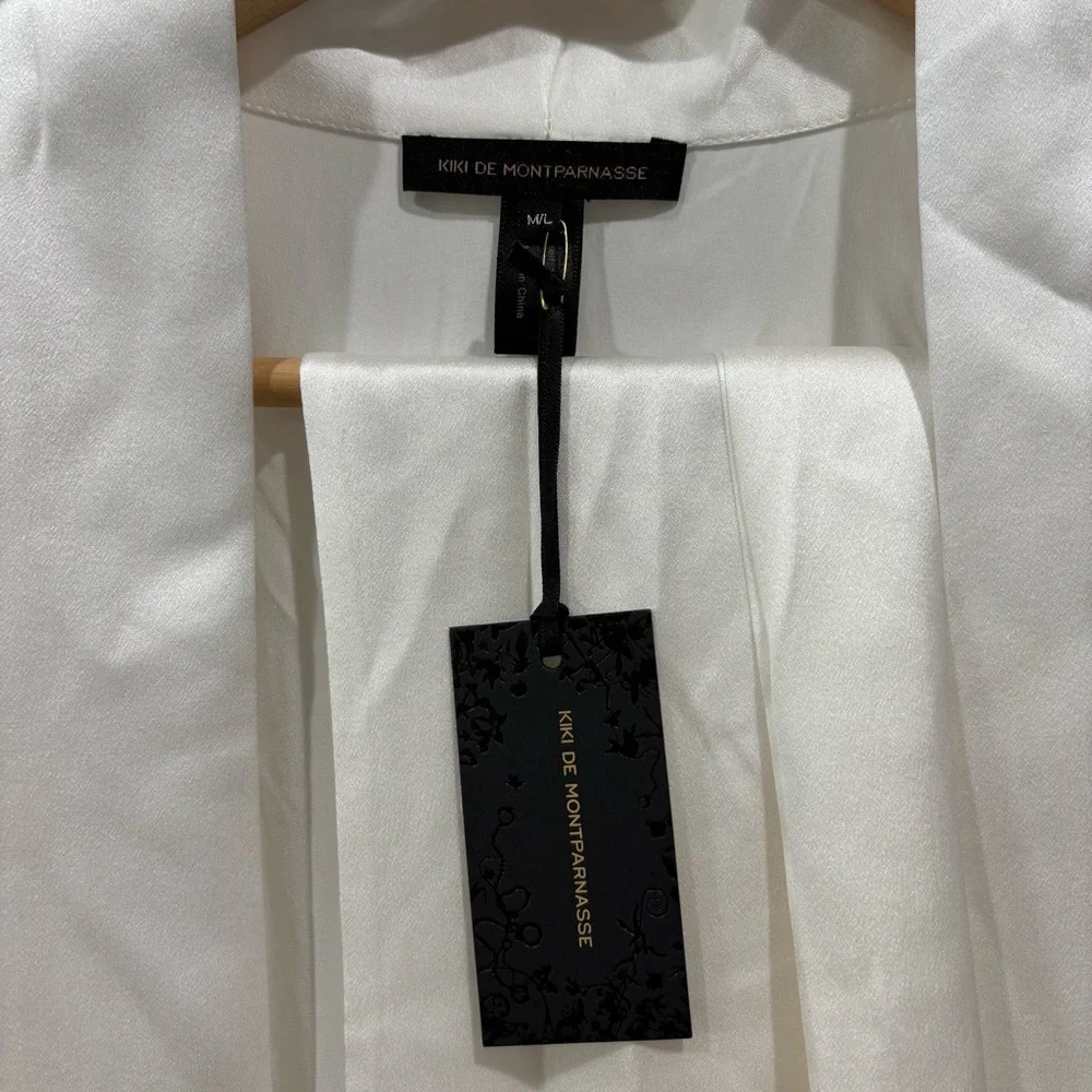 NWT! KIKI DE MONTPARNASSE Fringe Kimono Robe -Trim Silk Mini Kimono White Size M